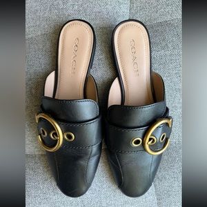 Coach mules sandals leather gold logo